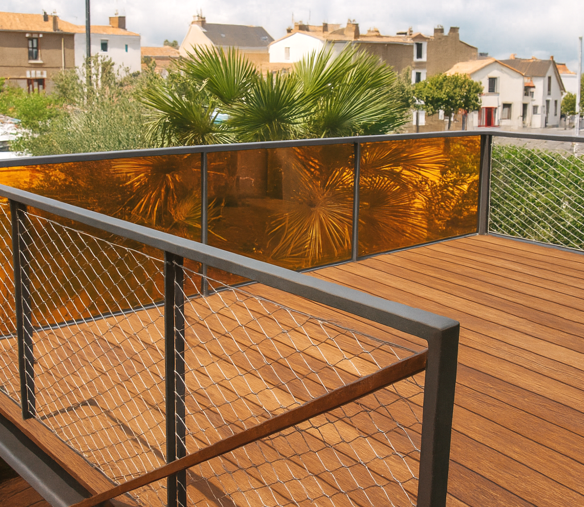 Terrasse suspendue bois et métal