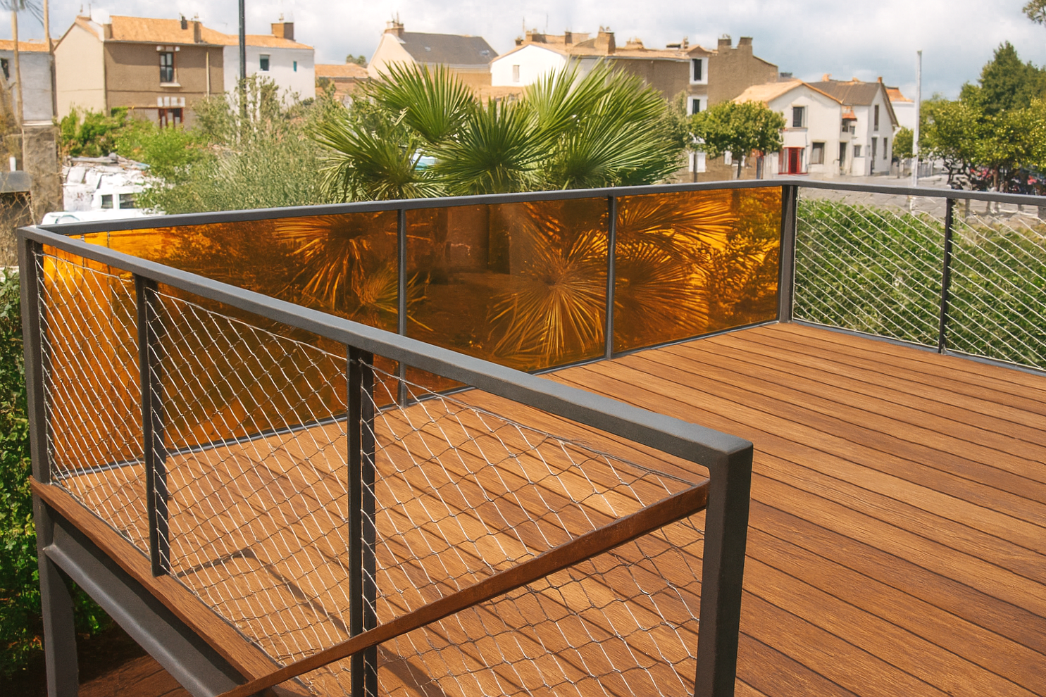 Terrasse suspendue bois et métal